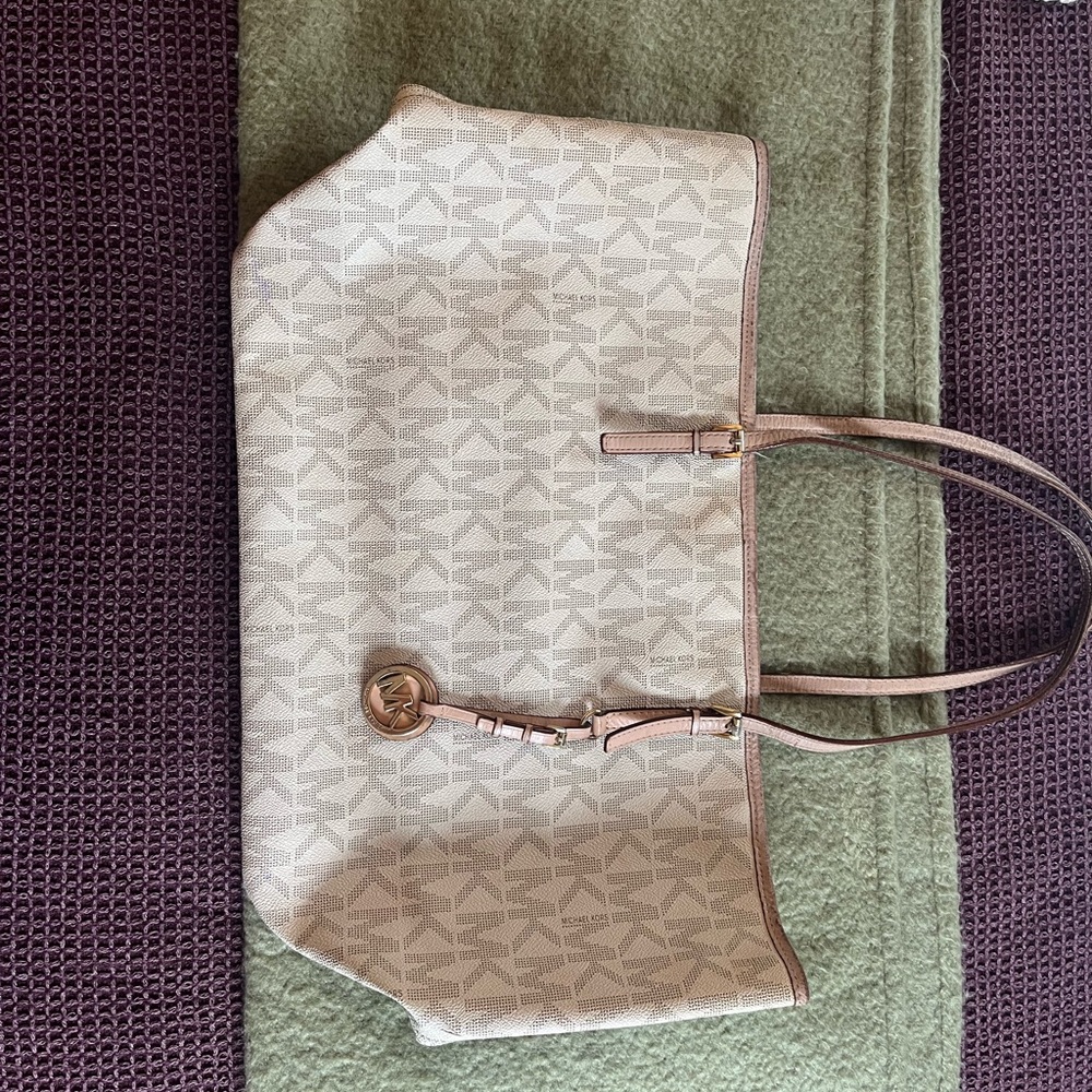 Michael Kors Cream Tote with Signature MK Monogram